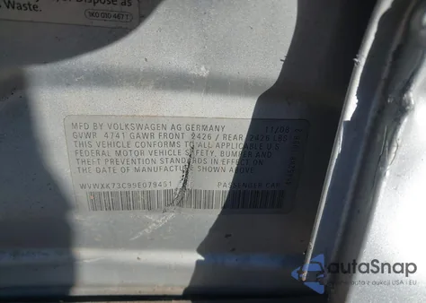 2009 Volkswagen Passat Komfort z USA, uszkodzony, nr VIN WVWXK73C99E079451